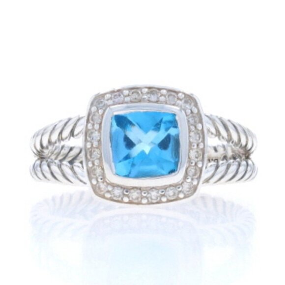 David Yurman Albion Topaz Diamond Halo Ring - 925 Buff Top Cushion .20ctw 7 1/2 - Picture 1 of 6